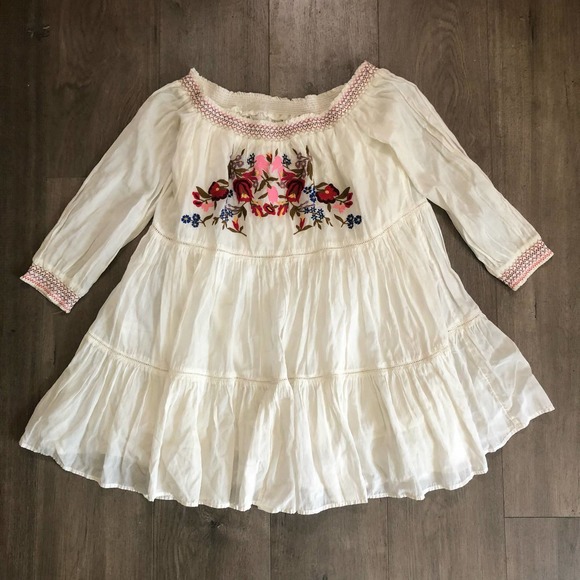 Free People Ivory Sunbeams Boho Embroidered Dress S - Picture 1 of 4